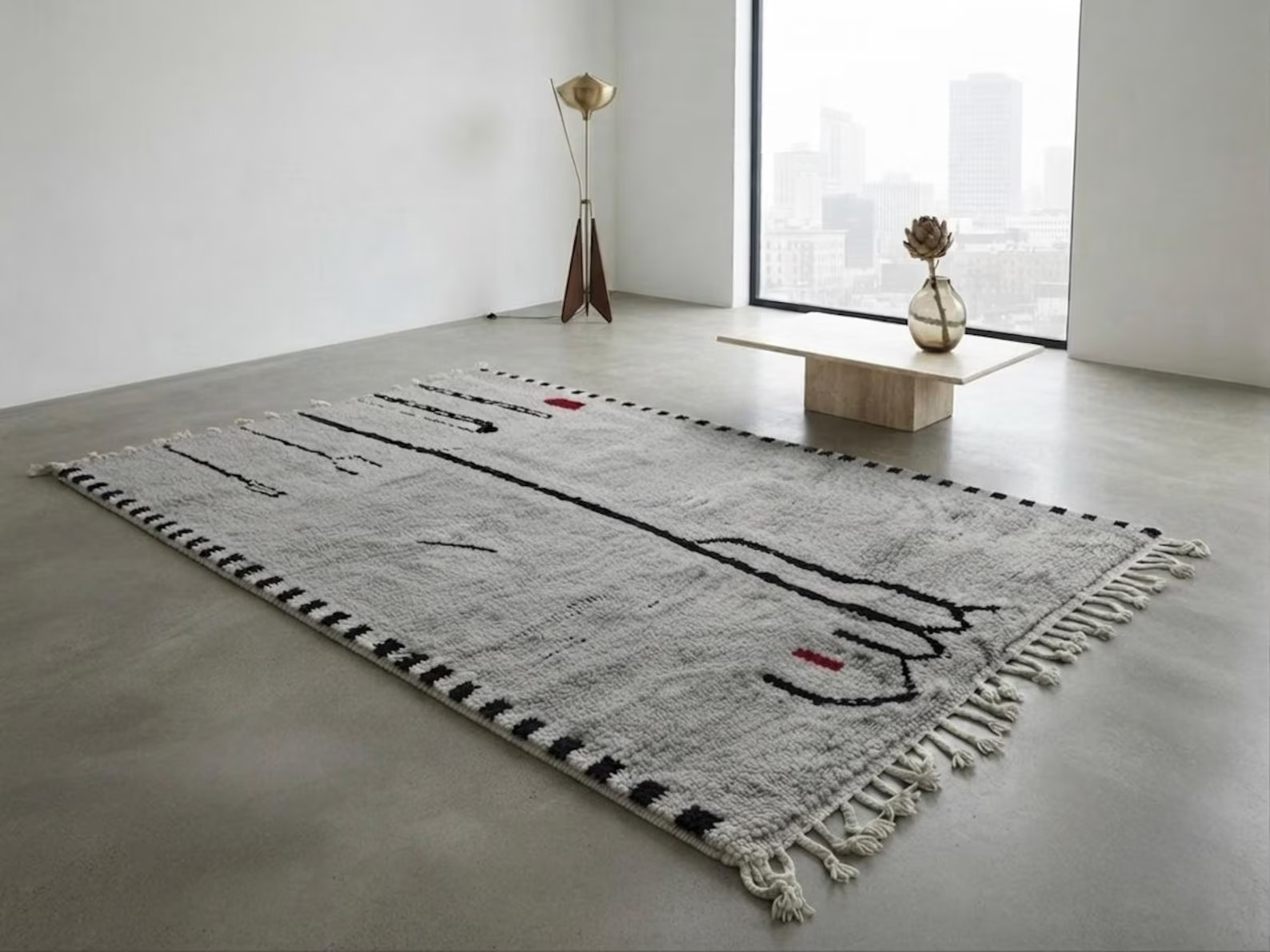 Handmade Moroccan Berber Rug Beni Ouraina Style Gray Wool Area Rug Design Carpet