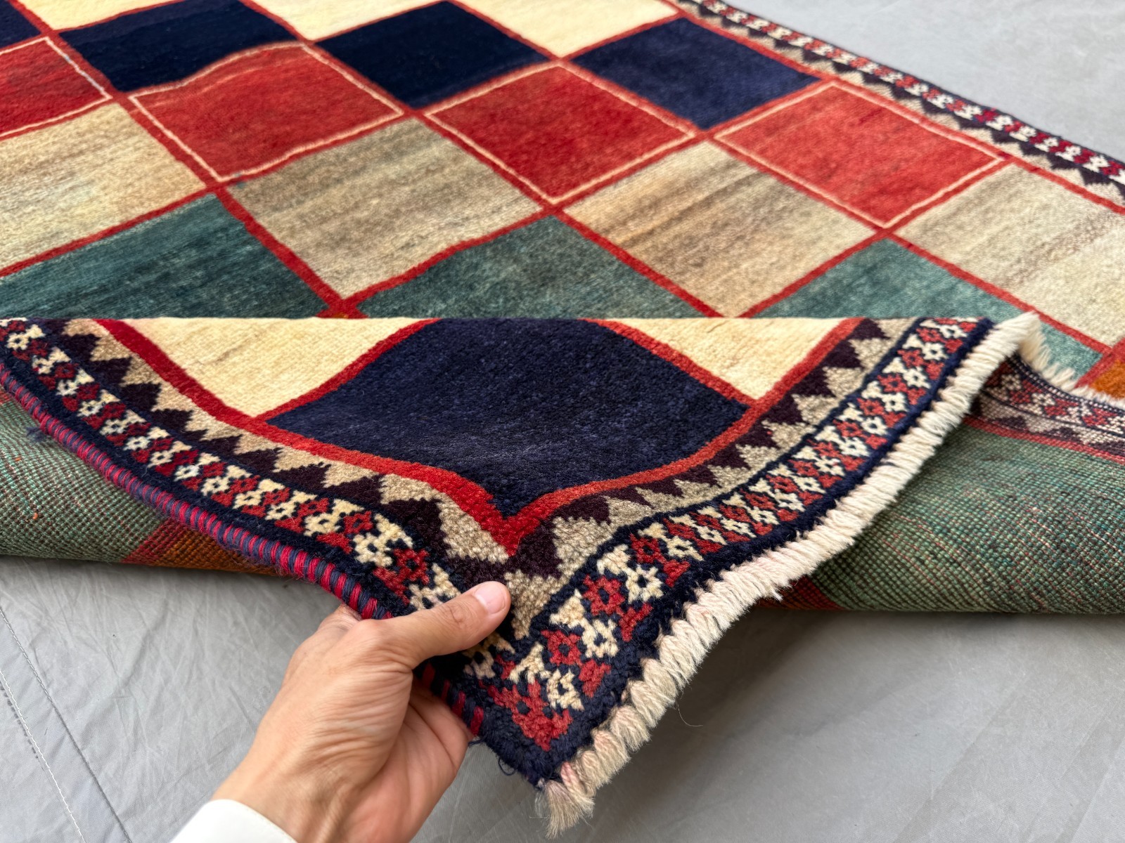 3×6 Afghan Gabbeh Patchwork Rug Handmade Wool Colorful Geometric Checkered