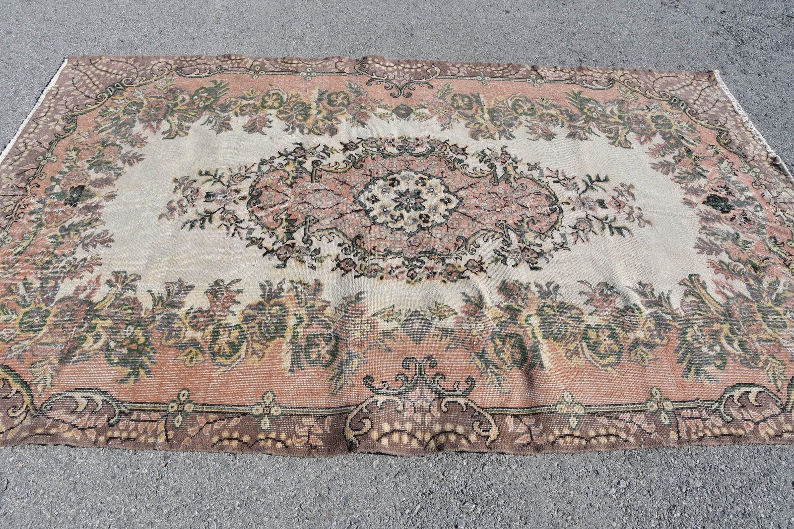 Turkish Vintage Rug, 5,4×8,8 ft Large Rug, Brown Pink Oriental Rug
