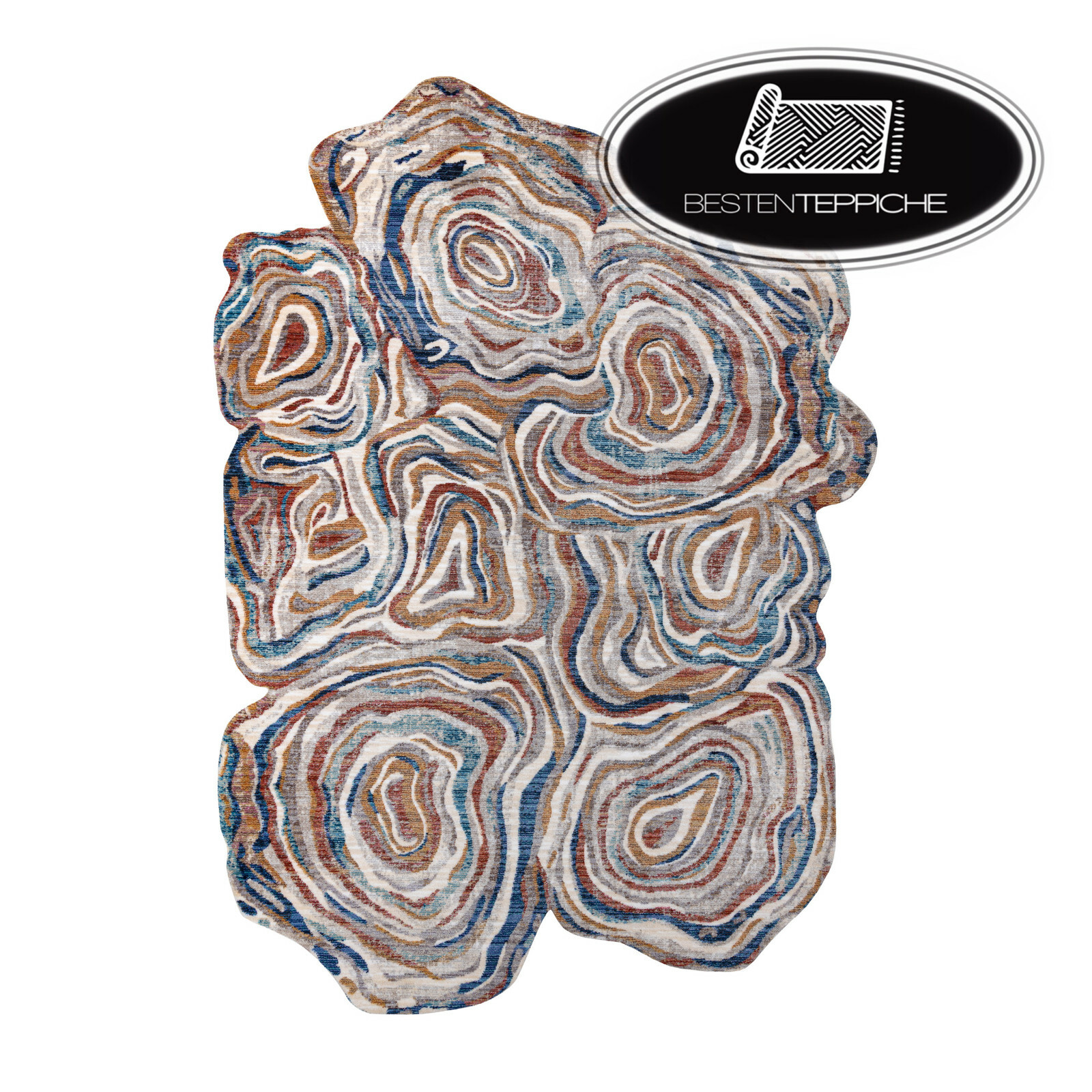 Modern Inexpensive Rugs ” Tine ” Tree Wood Irregular Shape Terracotta/Blue