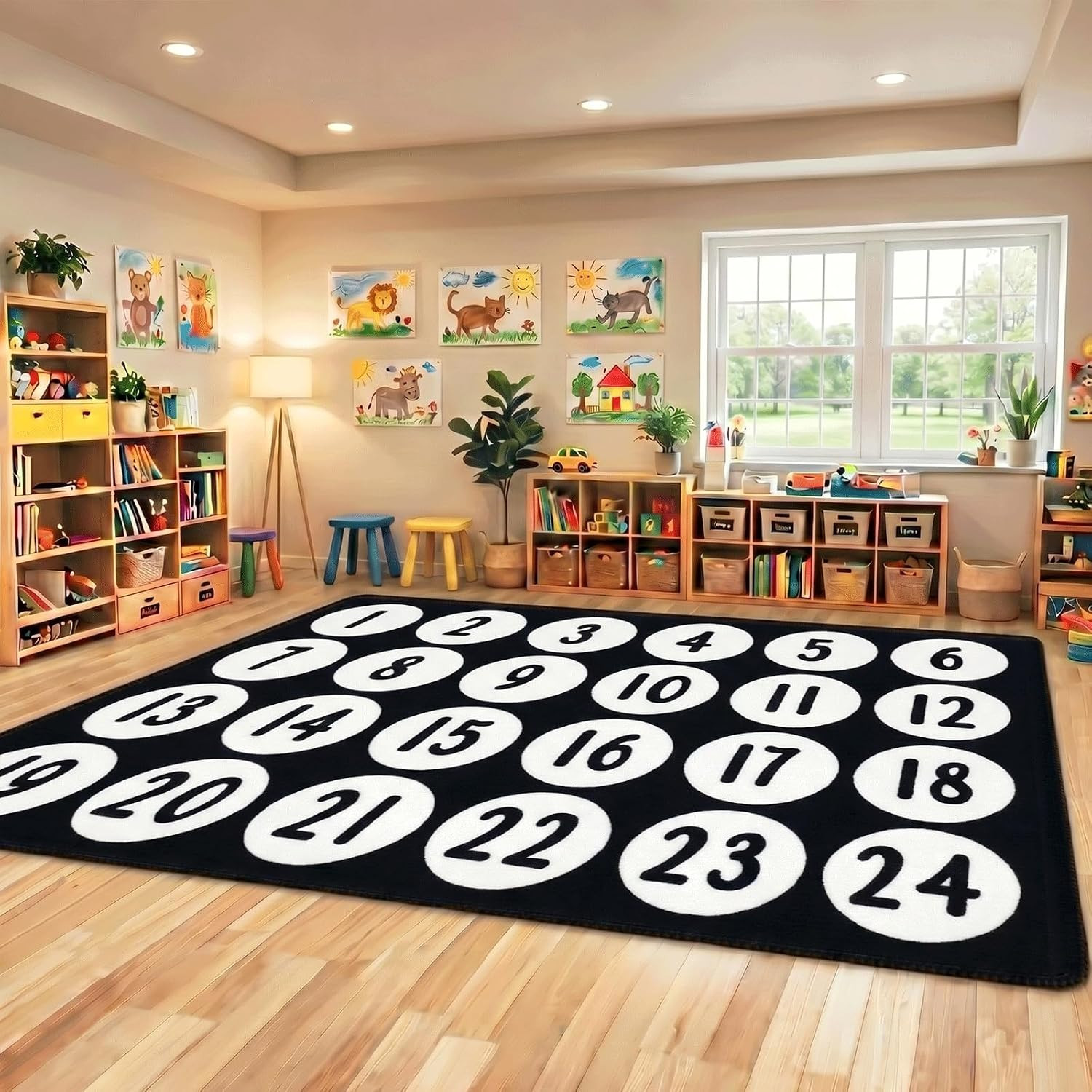 Large 7.5×12 Ft Classroom Rug, Colorful Number Play Carpet for 24 Kids