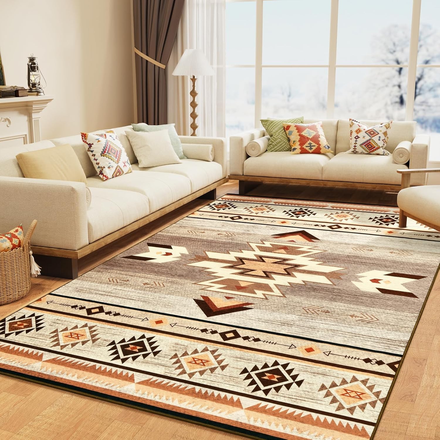 Western Rugs for Living Room, Non Slip Rustic Rug for Bedroom Dining Table Kitch