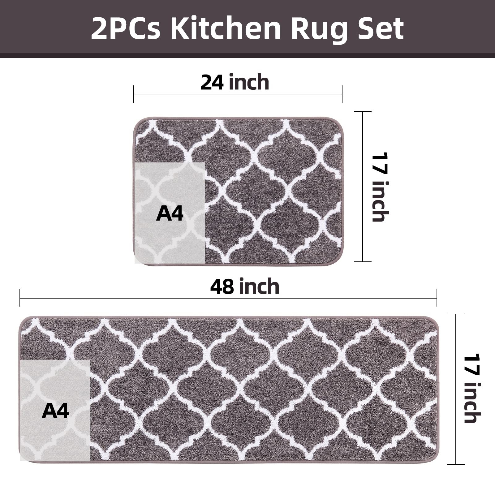 2 Piece Kitchen Rugs and Mats Set Absorbent Microfiber Floor Mats with Non Sl…