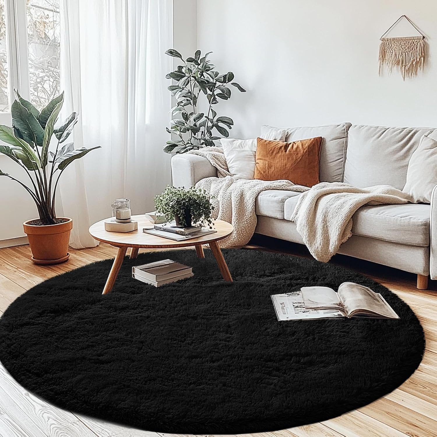 Grey Area Rug for Living Room: Indoor Ultra Soft Shag Plush Rugs for Bedroom – N