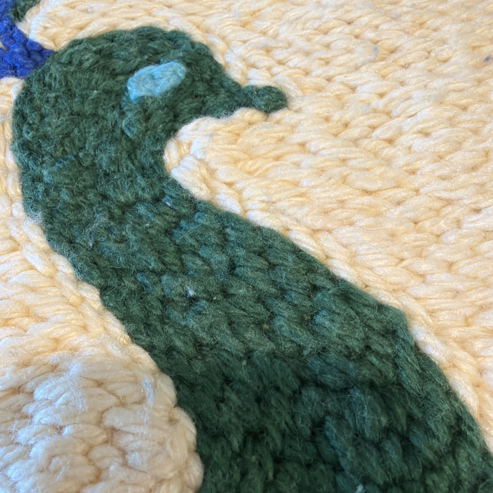 Vintage Handmade Peacock Rug Poss. Aunt Lydia Heavy yarn 1960s MCM Folk art