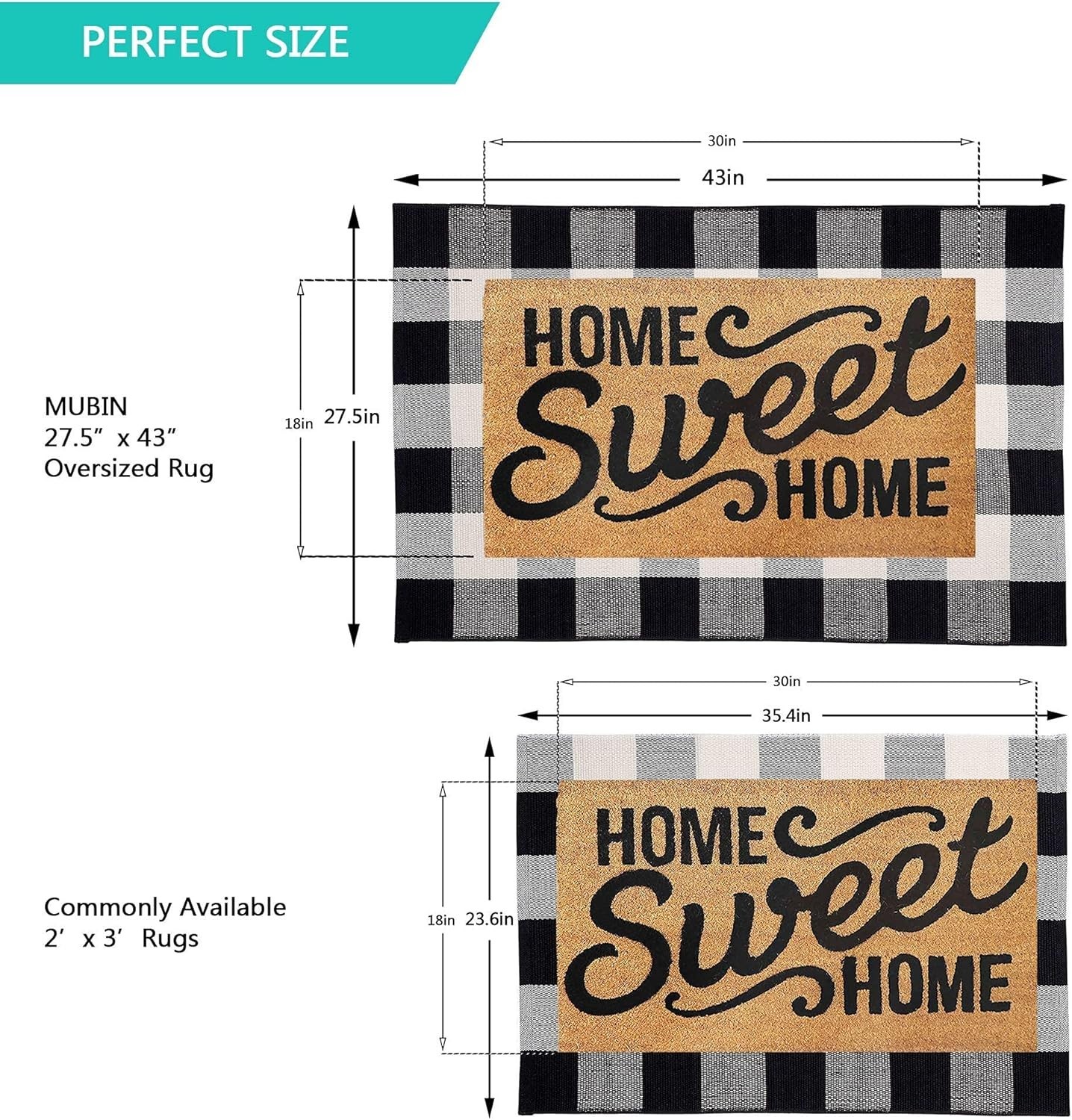 Hand-Woven Cotton Buffalo Plaid Rug 27.5 x 43 Inches – Washable Elegance