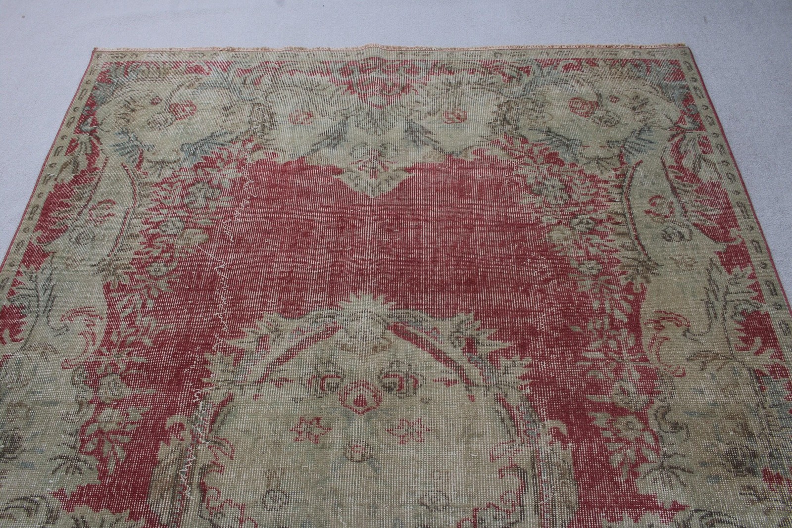 Vintage Turkish Rug, 5,9×9,3 ft Large Rug, Red Brown Handmade Wool Rug