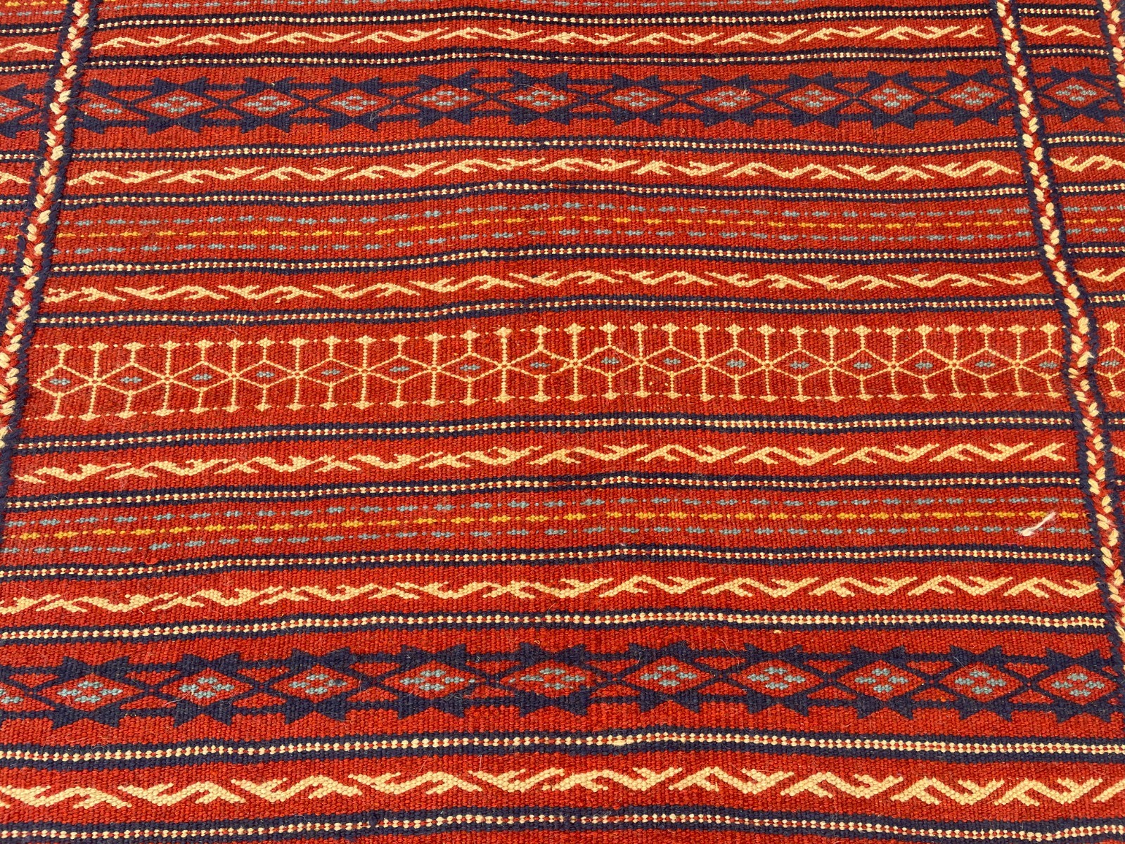3’5 x 5’3 Ft “Tribal Kilim Rug – Vintage Afghan Red and Blue Geometric Wool Noma