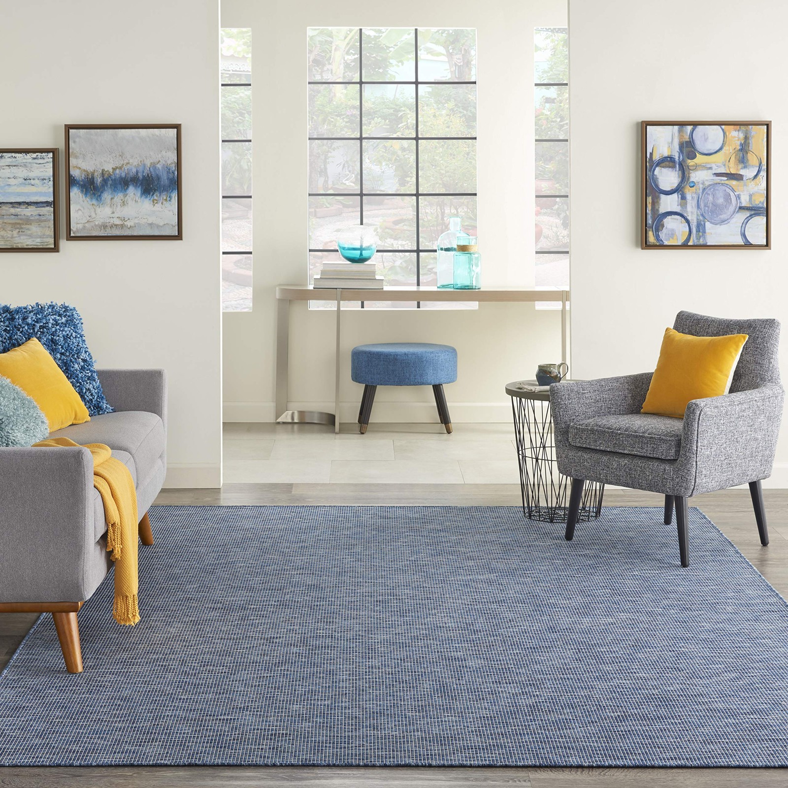 Navy Blue Flatweave Outdoor Rug 5×7 Casual Style Durable Easy to Clean