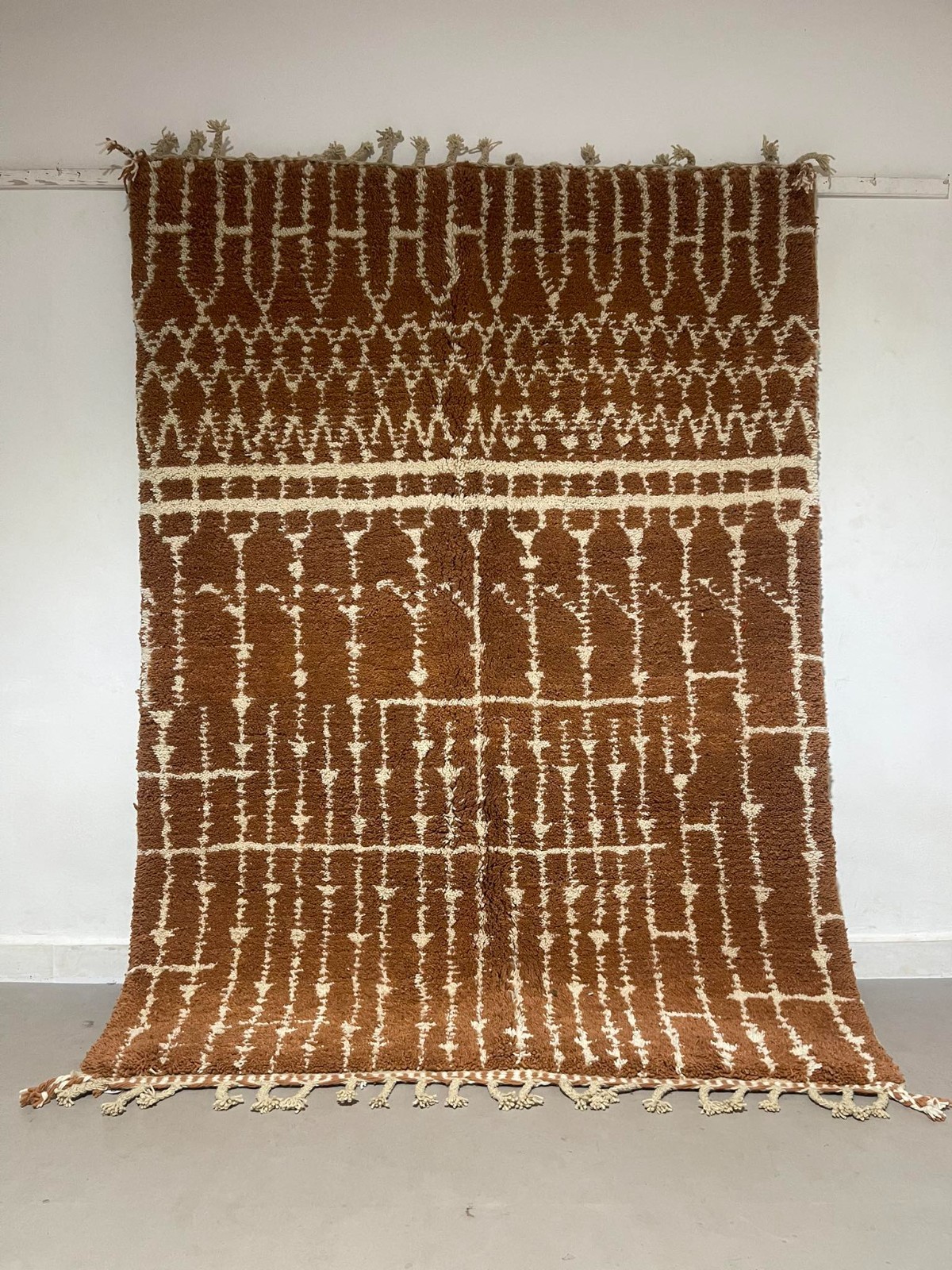 Moroccan 5.7x8ft Rug Boujaad Brown Handmade Berber Geometric Boho wool art Rug