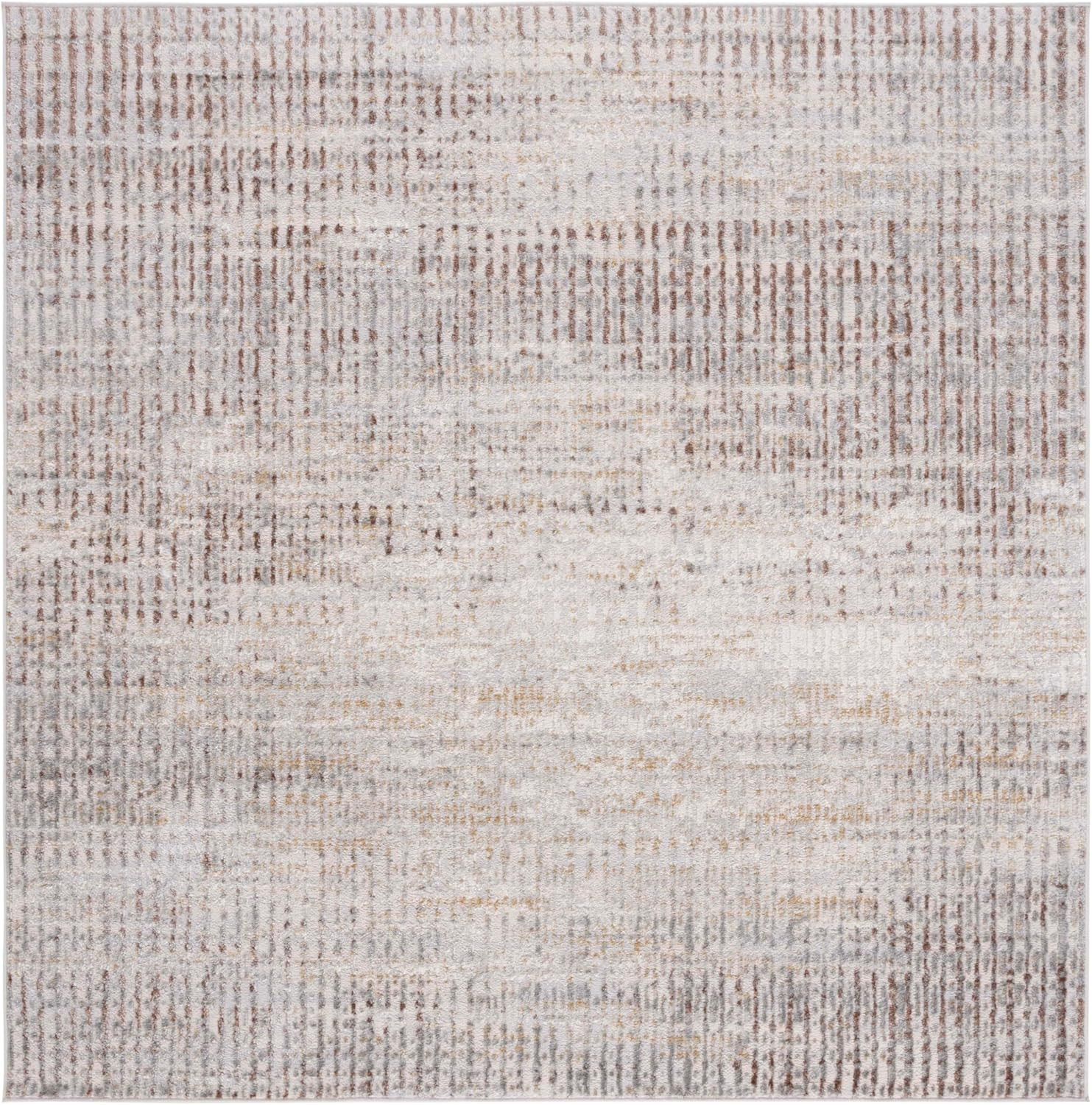 Palma Collection 6’7″ Square Area Rug – Modern Beige & Brown, Easy Care