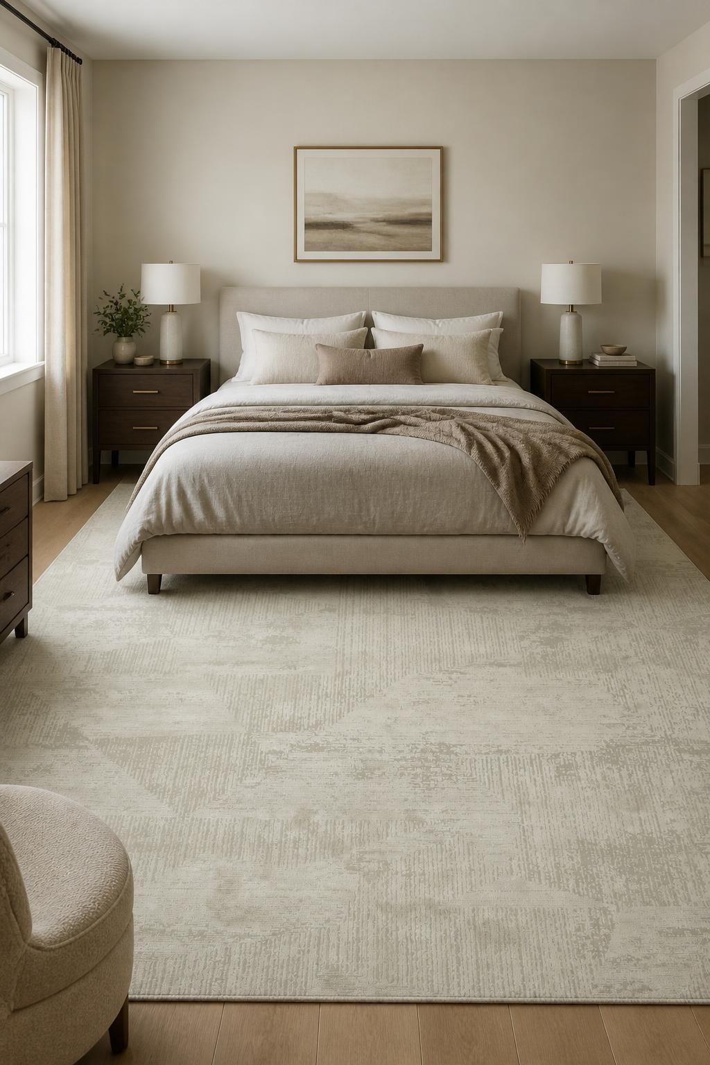 Versatile 5×8 Beige and Gray Modern Area Rug with Subtle Geometric Design