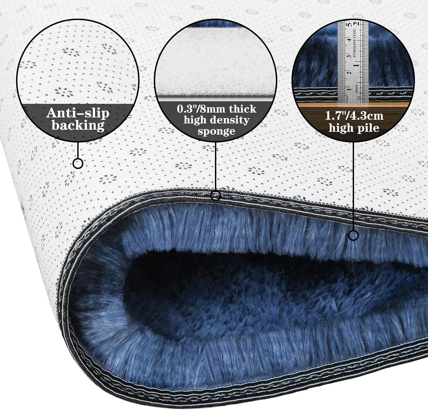 duduta Navy Blue Fluffy Round Rug 4×4 ft, Tie-Dyed 4x4ft, Tie-dyed