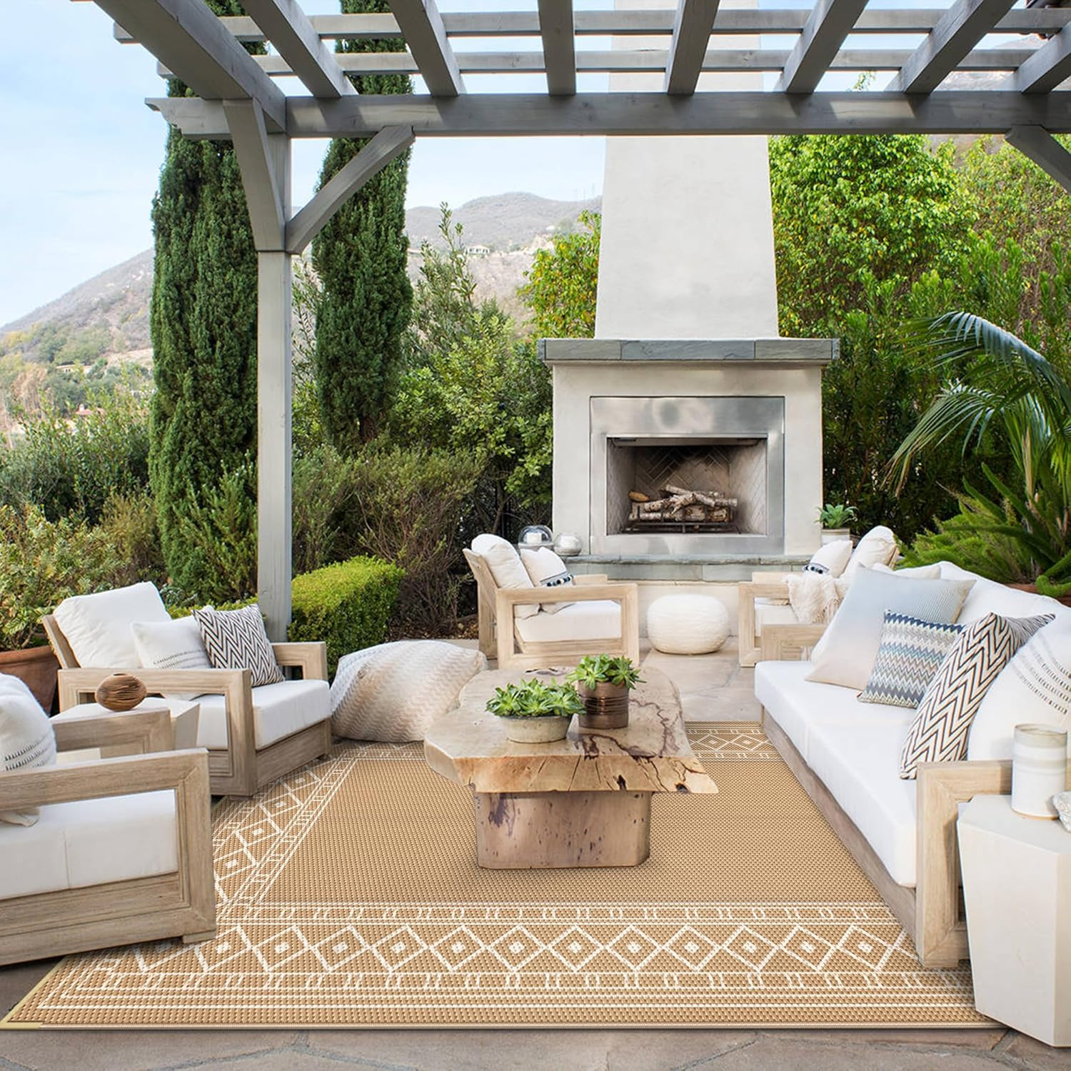 Outdoor Rug 5’X8′ Waterproof for Patio Decor, Reversible Outdoor Plastic Straw R