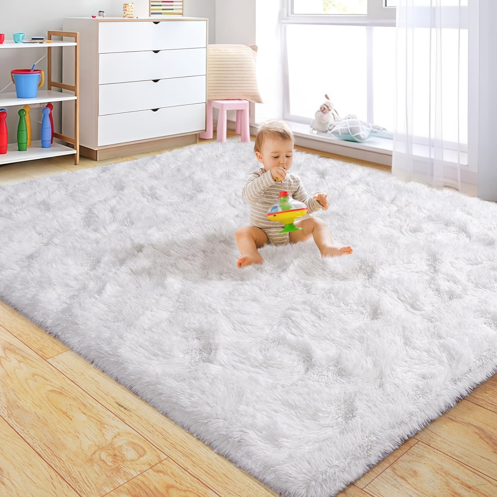 Best Rezutan Fluffy Plush Shag Rug 5×7,White Ultra Soft for Living Room Bedroom