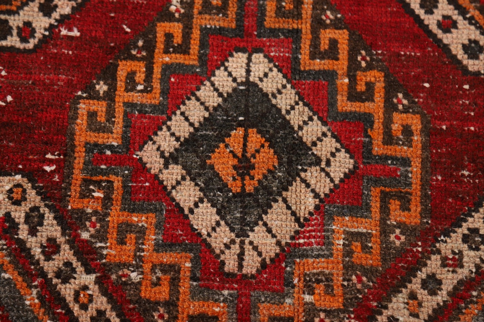 Red Geometric Tribal Area Rug 5×10 Hand-knotted Nomadic Vintage Wool Carpet