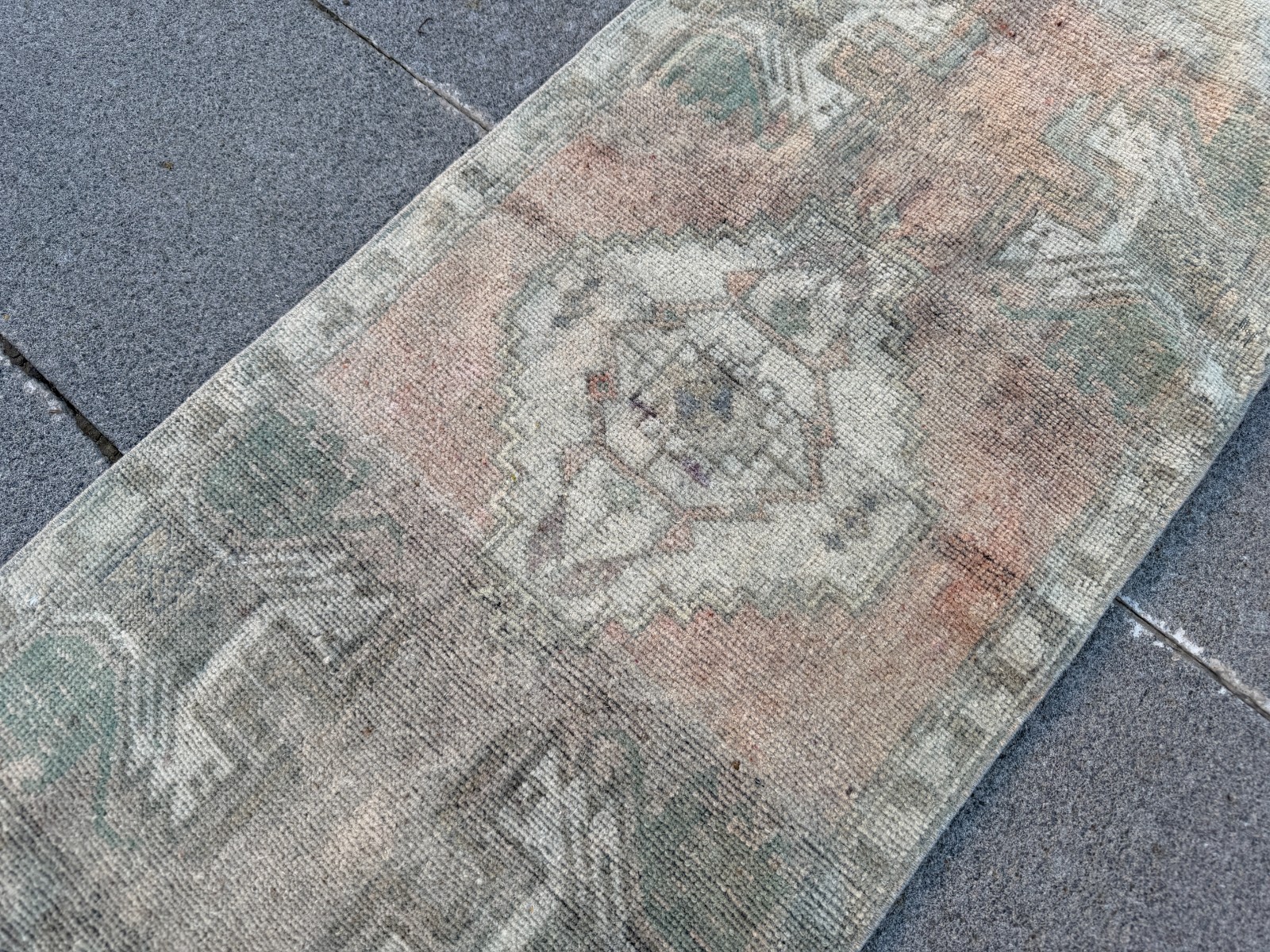 Small Vintage Oushak Rug 1.5×3.2 ft Hand Knotted Turkish Wool Pastel Accent Rug