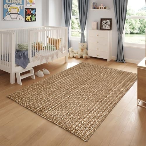 3×5 ft Rugs for Bedroom – Non-Slip Machine Washable Neutral Rug for Living