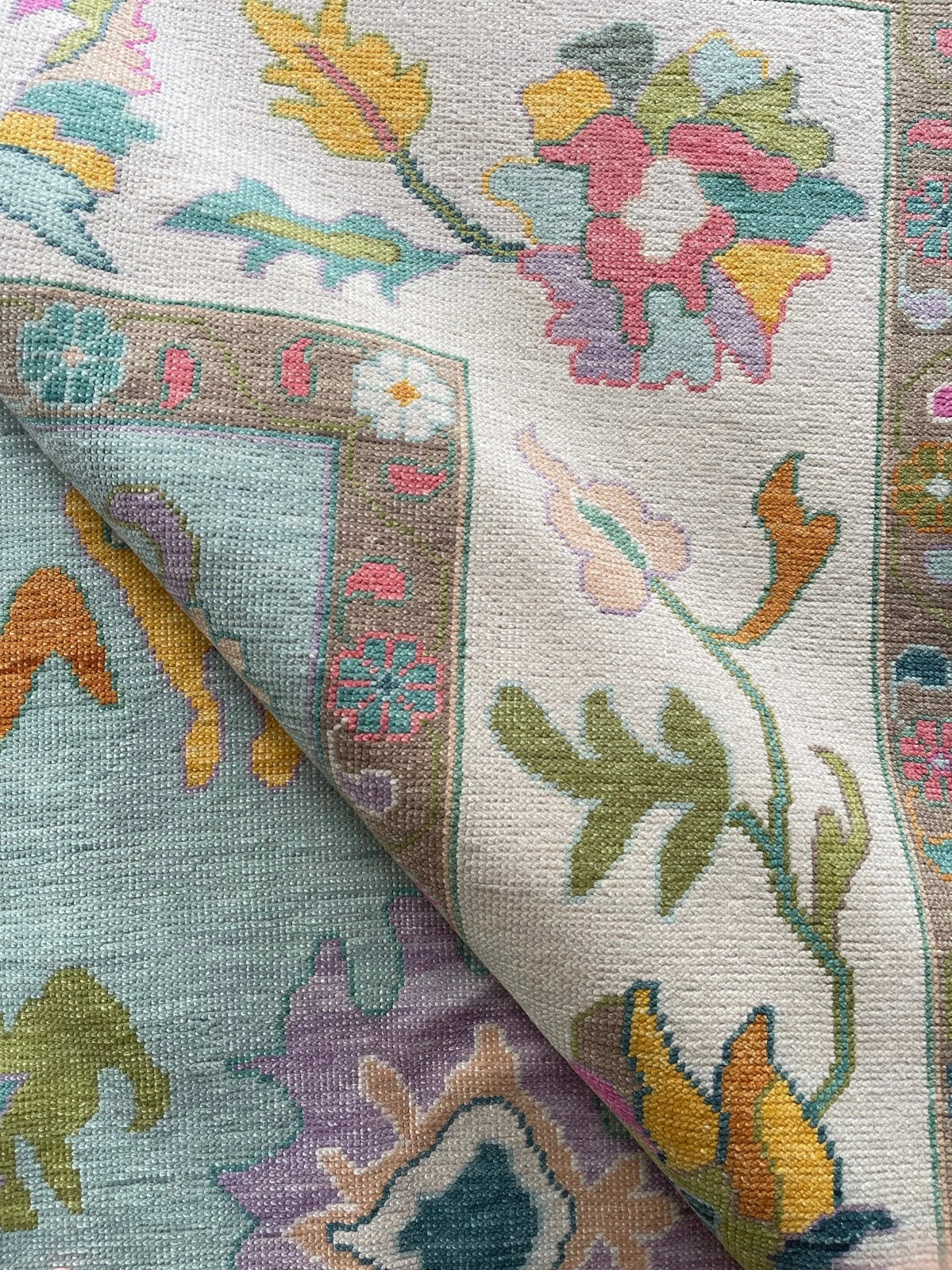 Turkish Wool Rug Handmade | Pastel Boho Oushak Decor Rug 8×10 9×12 10×14 12×18