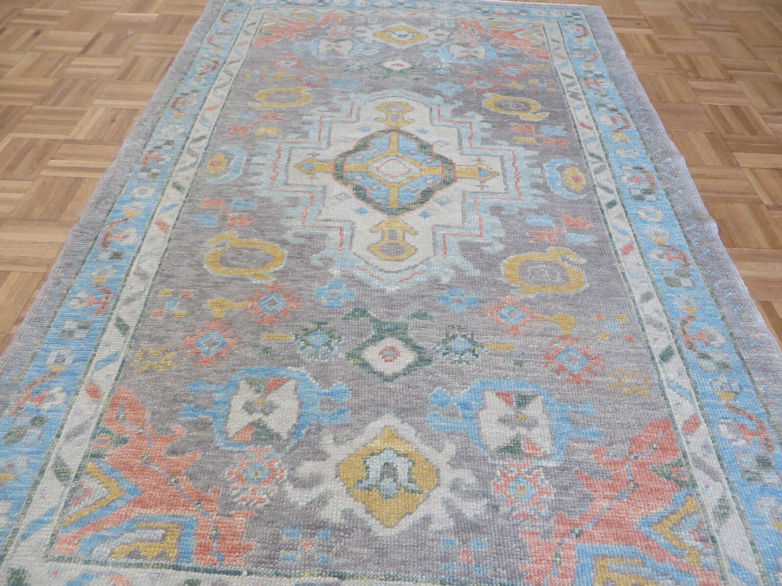 4’8 x 7’2 Hand Knotted Gray Colorful Turkish Oushak Oriental Rug G15500
