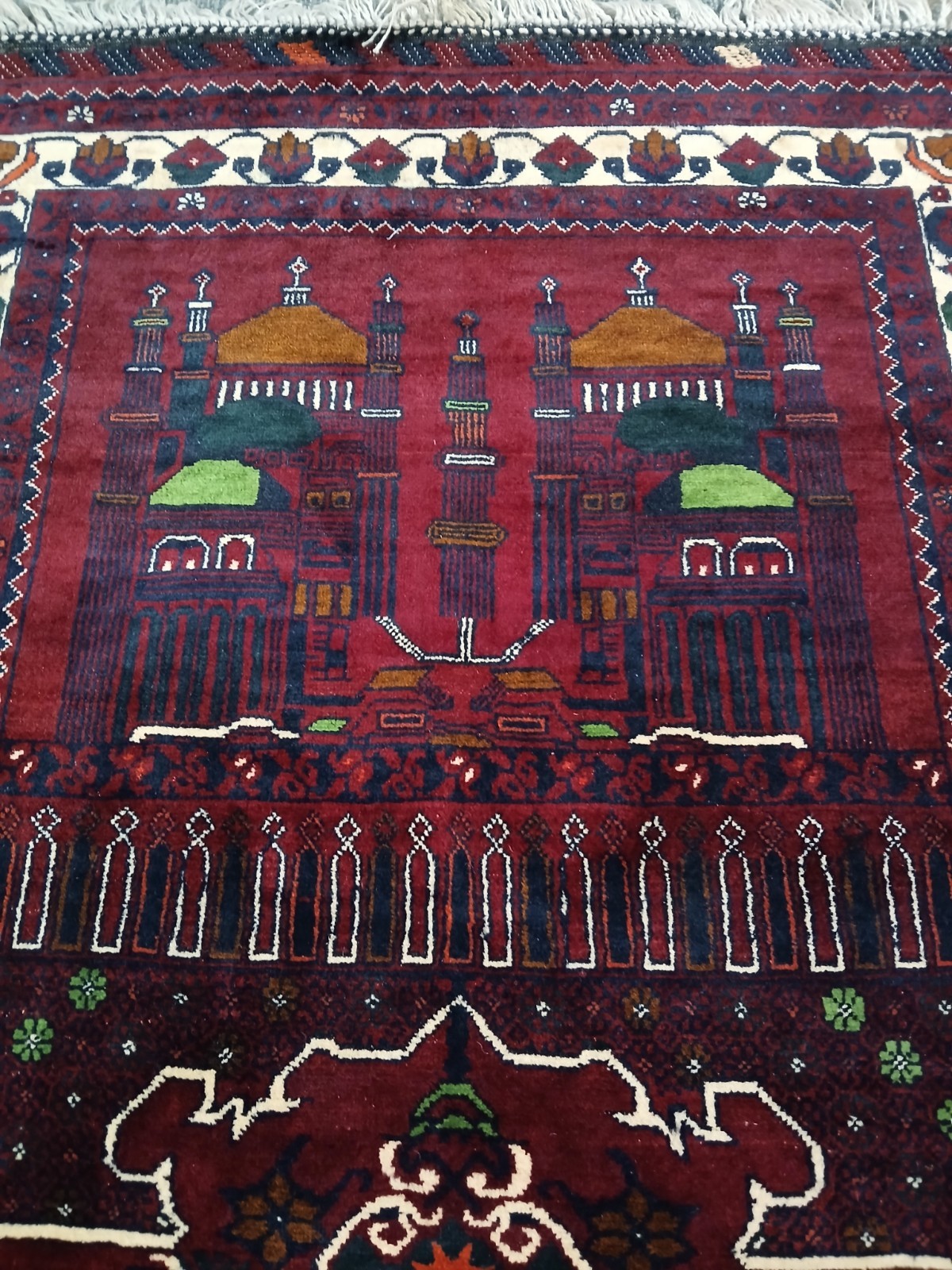 3×5 XL Handmade High-quality Soft Prayer Rug, Rare Red Muslim Prayer Area Rug.