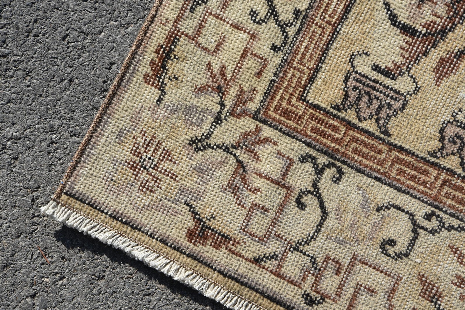 5,5×9,3 ft Rug, Vintage Turkish Rug, Beige Brown Floral Wool Rug