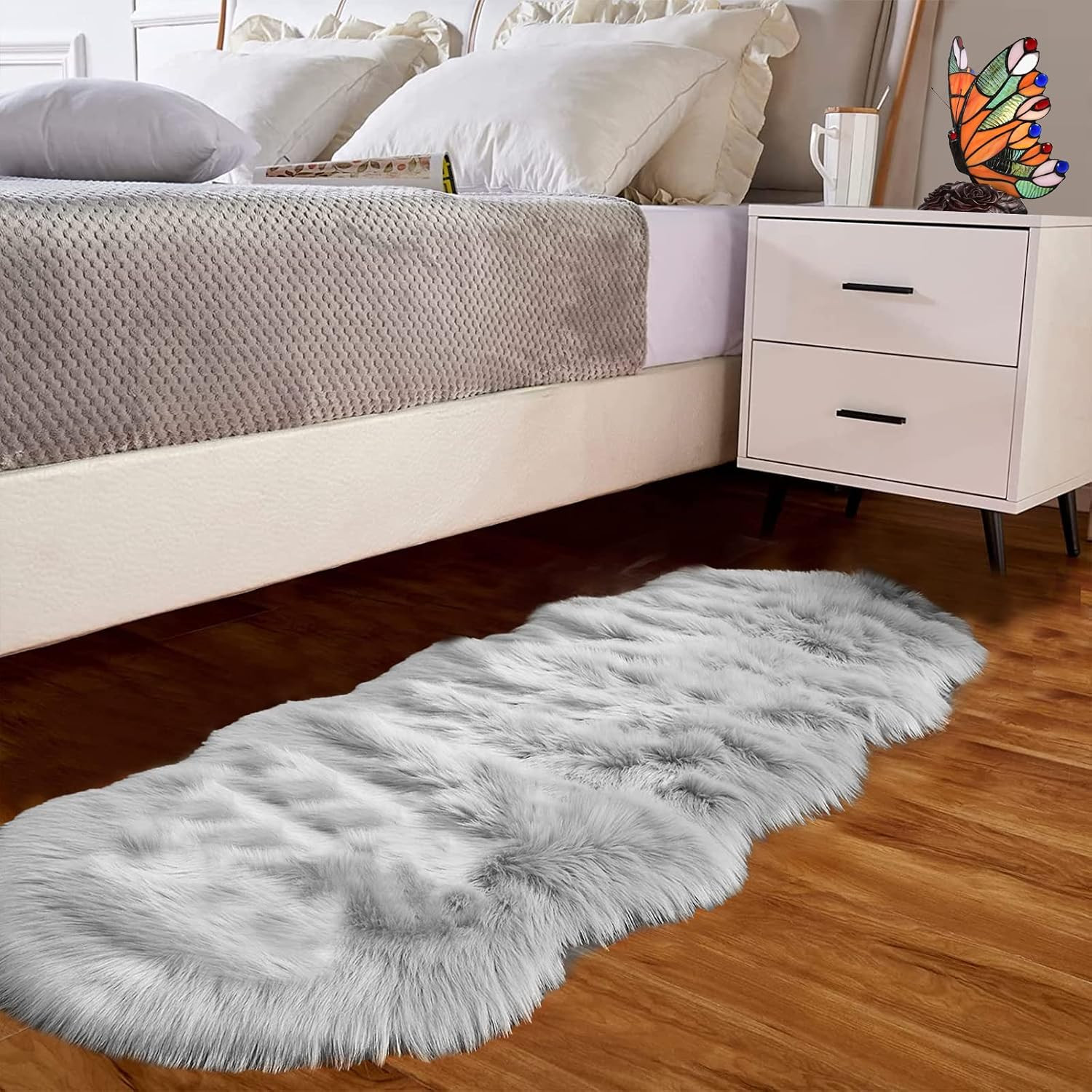 Pink Fur Rug for Bedroom Sheepskin Rug 2X6 Fluffy Runner Rug Dorm Fuzzy Furry Cu
