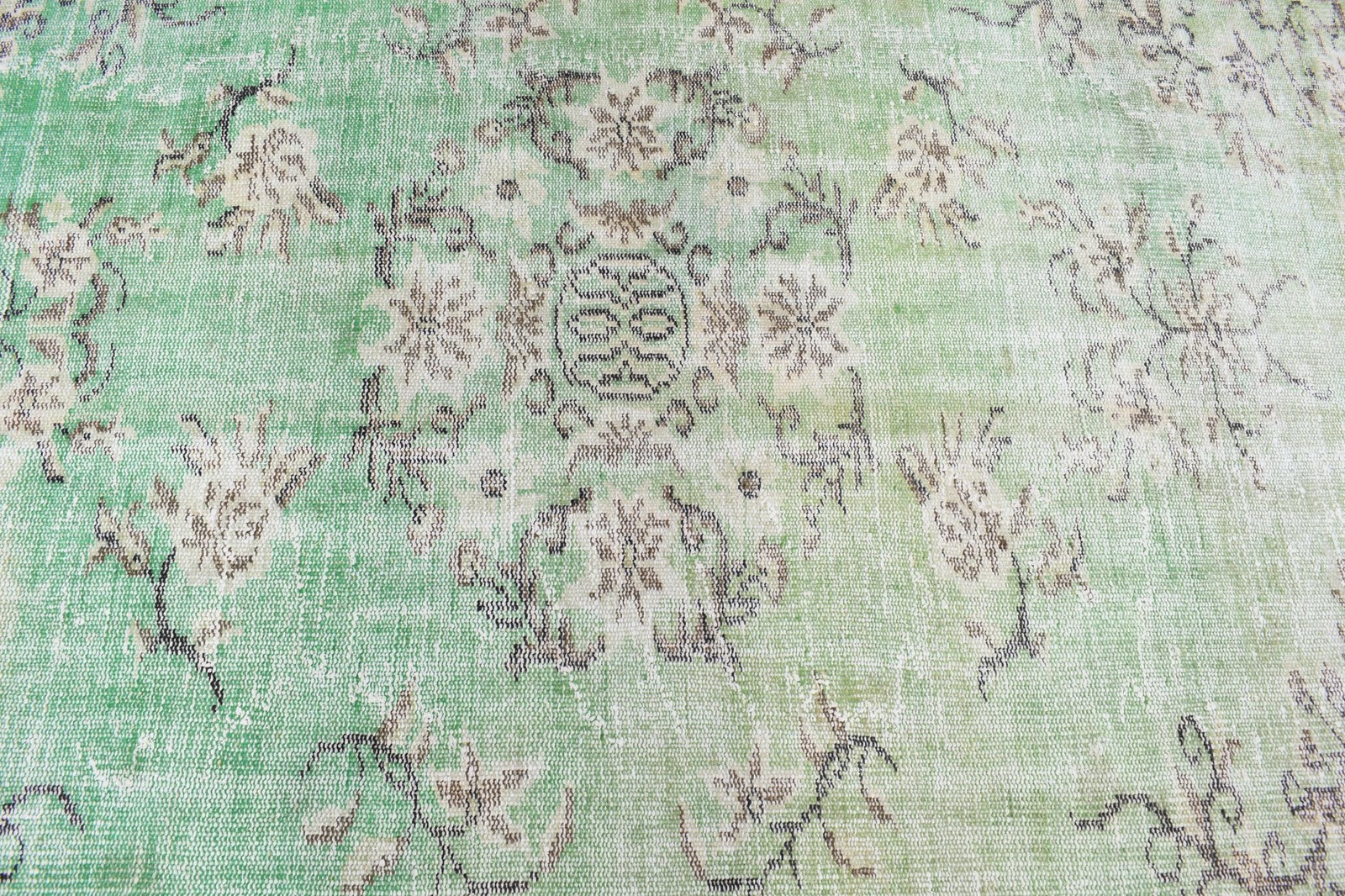 Turkish Area Rug, 4,5×8,1 ft Vintage Rug, Green Floral Wool Rug