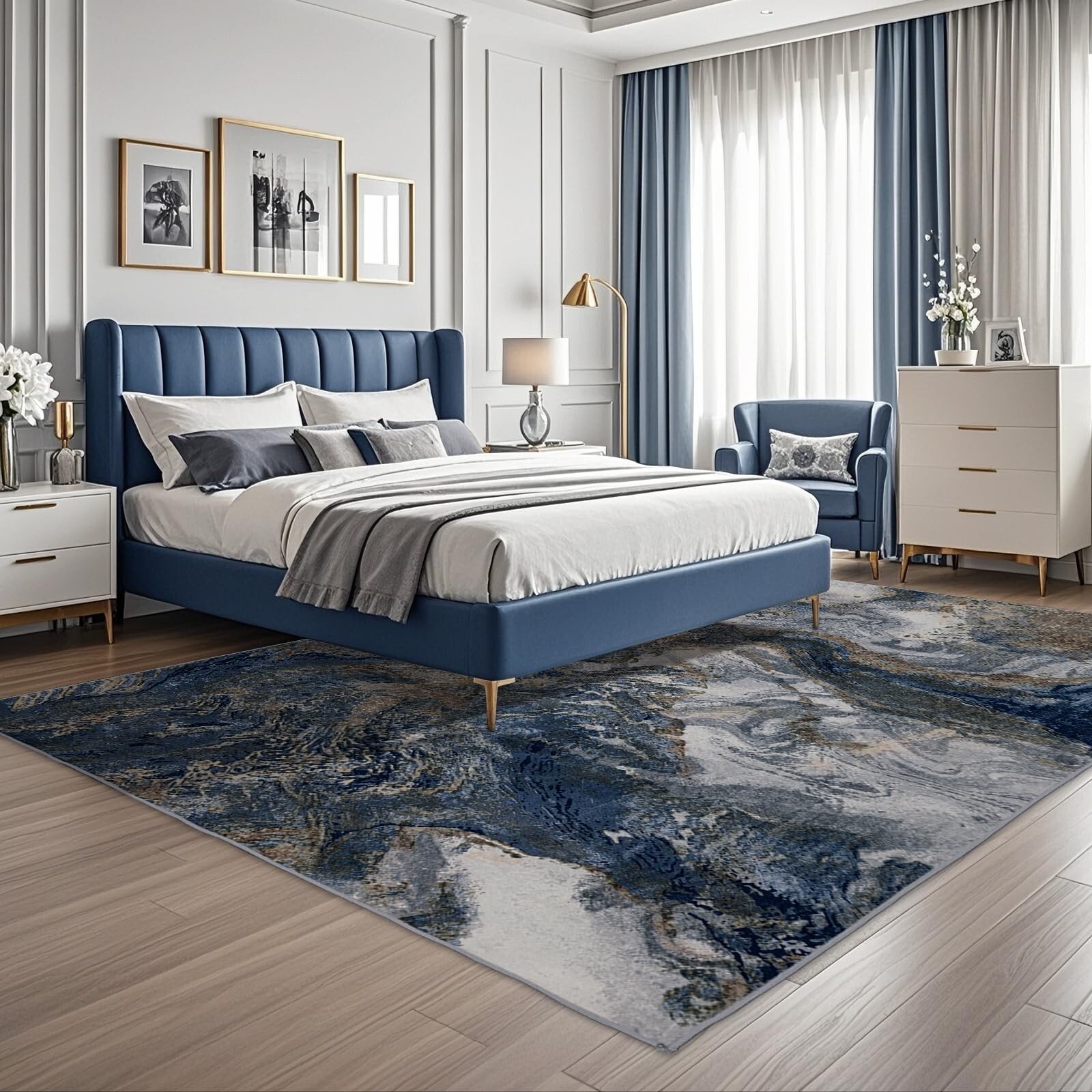 Modern Washable Rug for Living Room: Abstract 5×7 Area Rugs for Bedroom Low P…
