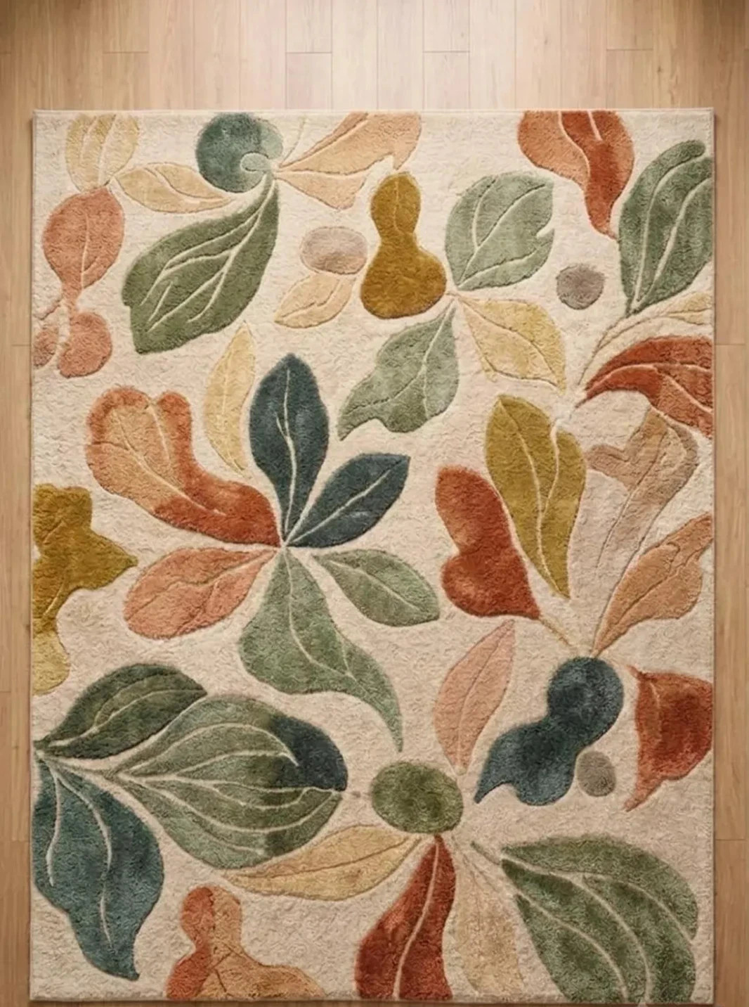 Hand Tufted Wool Rug | Botanical Leaf Design, Boho Living Room Area Carpet 8×10