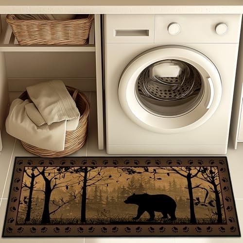 Rustic Rugs for Bathroom,Bear Country Cabin Wildlife Runner Rug 2×5 Rugs for Hal