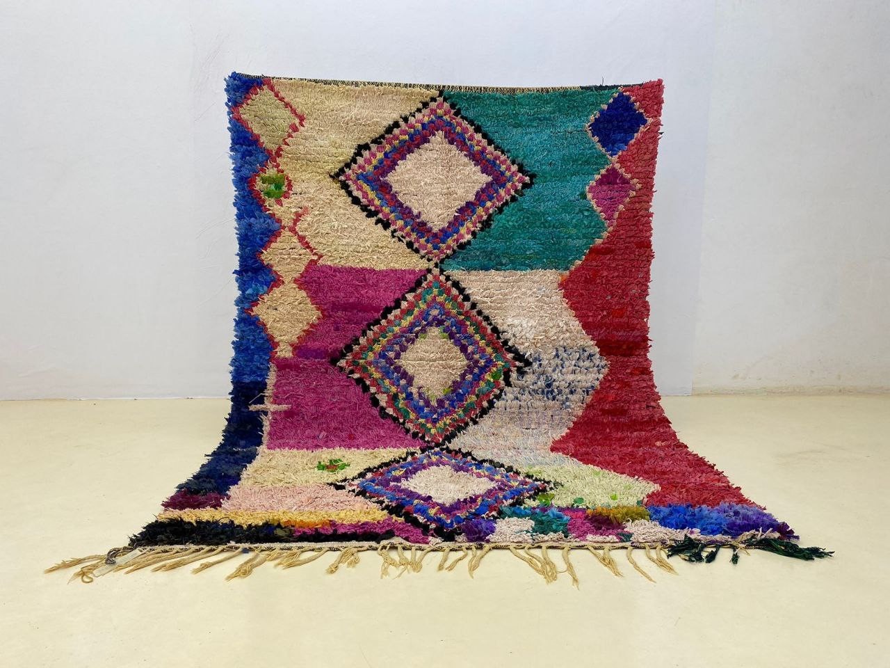 Moroccan Rug Handmade Boucherouite 4’7×6’5 ft Colorful Vintage Berber Home Rug