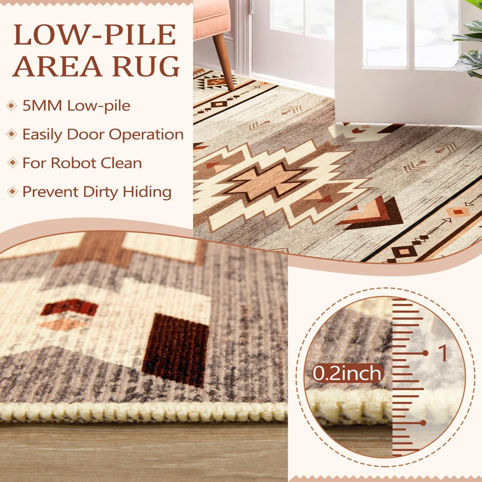 B BENRON Western Rugs for Living Room, Non Slip Rustic Rug for Bedroom Dining…