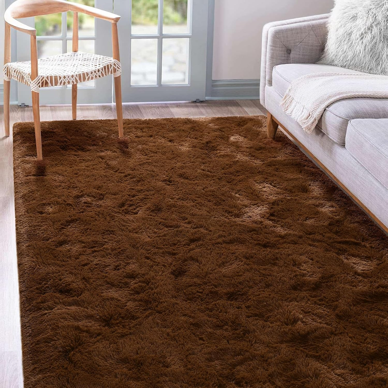 3×5 Fluffy Shag Area Rug Coffee Brown Soft Plush Non Slip Bedroom Floor Carpet
