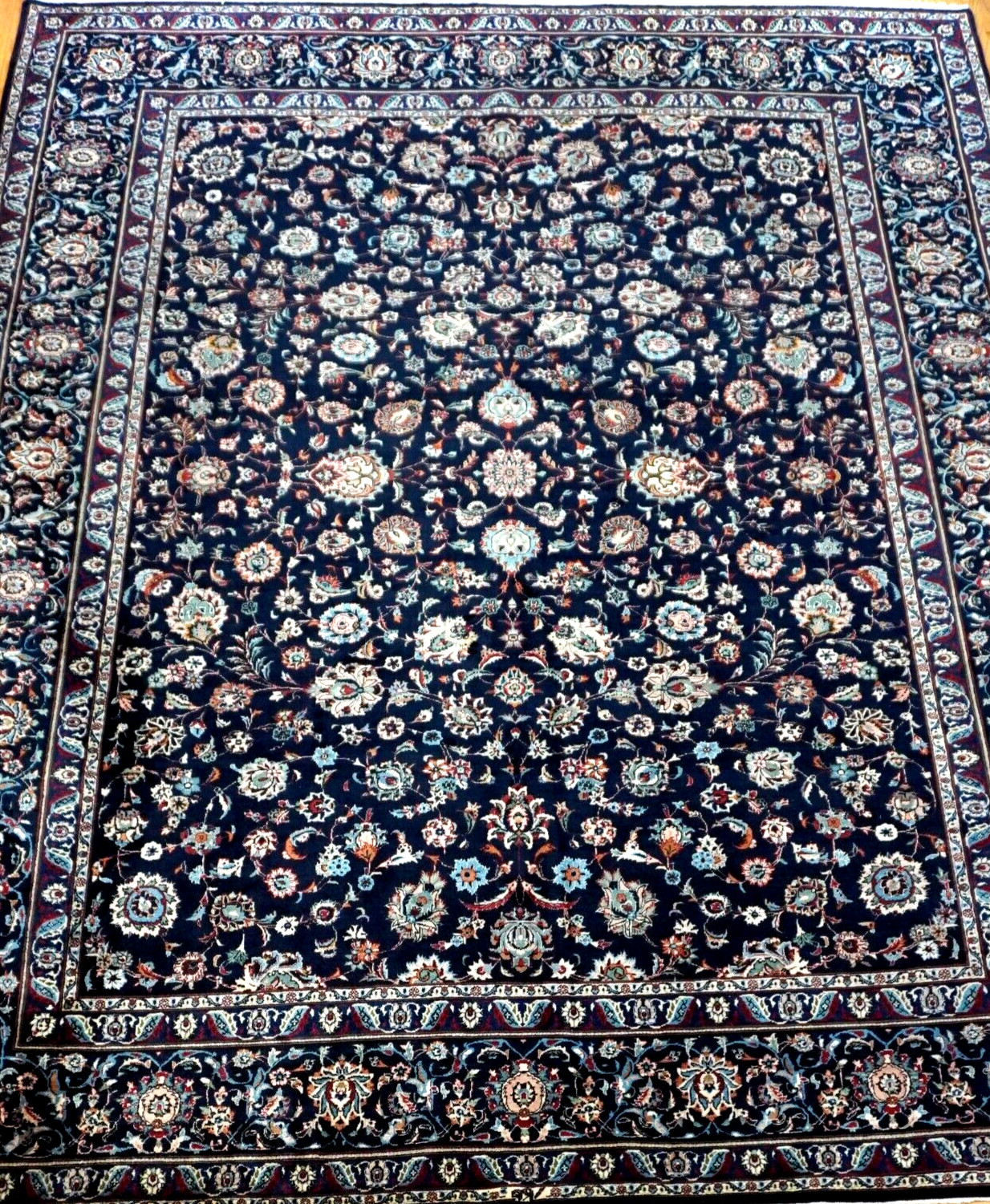 Antique Kashann Navy Hand Knotted Wool Premium Quality Oriental Rug 10′ x 13′
