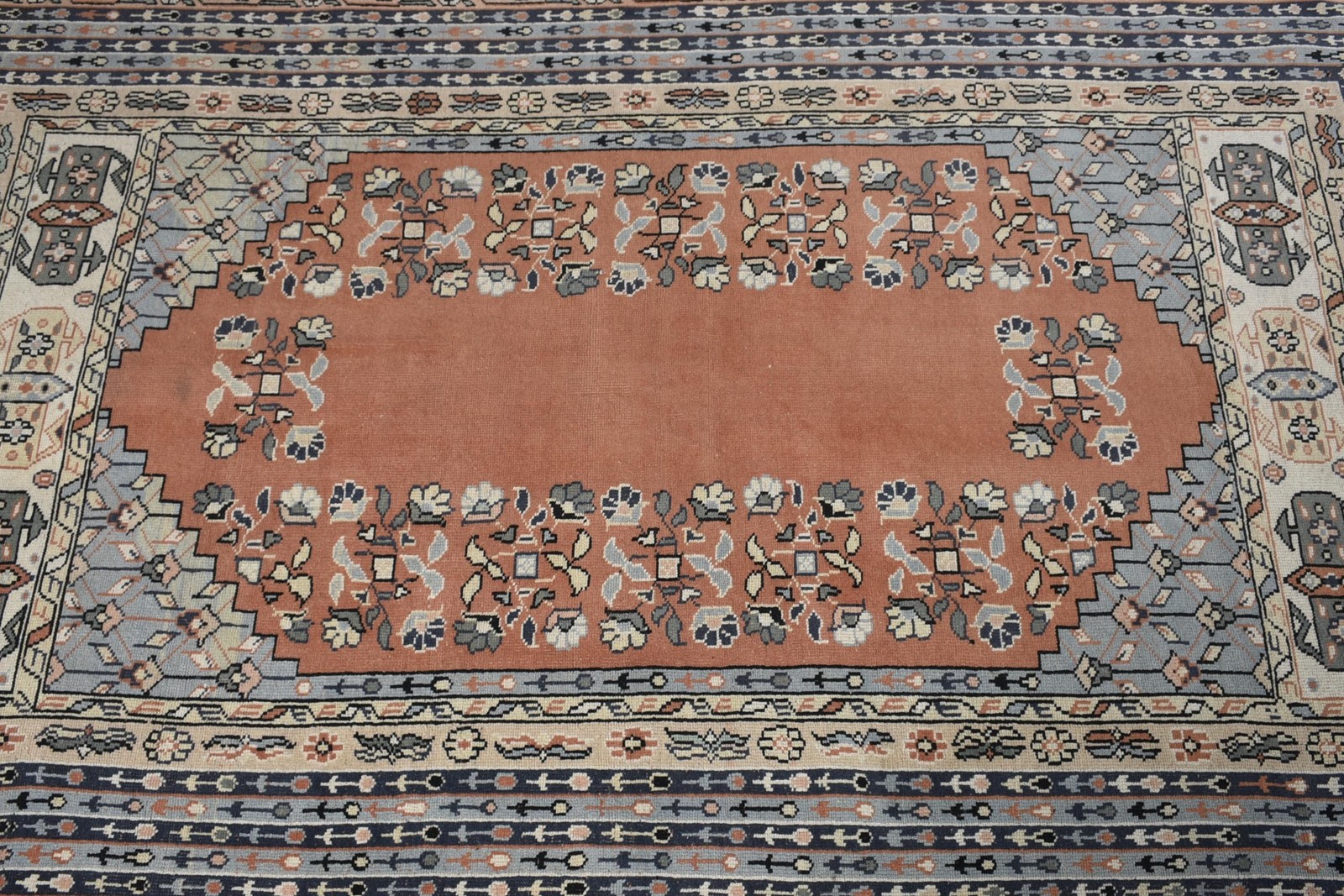 4,2×6,8 ft Vintage Rug, Brown Abstract Turkish Rug Wool