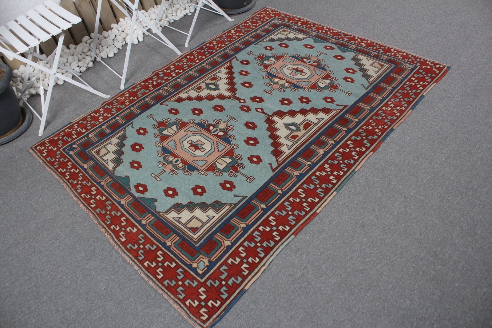Vintage 4,5×6,1 ft Area Rug, Turkish Rug, Red Oriental Rug