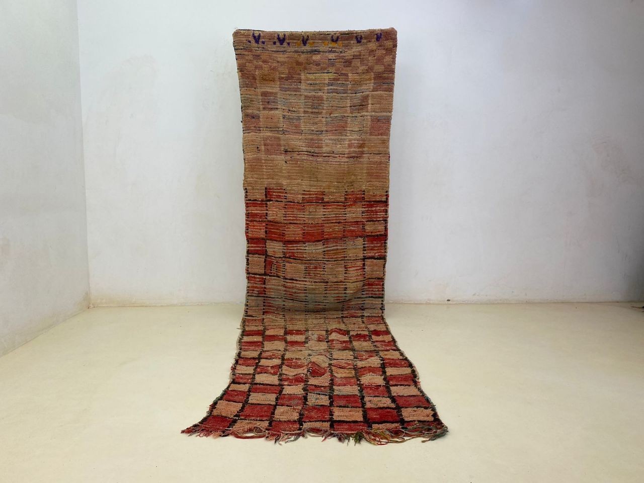 Runner Vintage Moroccan Handmade Rug 3’4×12’5 ft Berber Wool Hallway Decorative