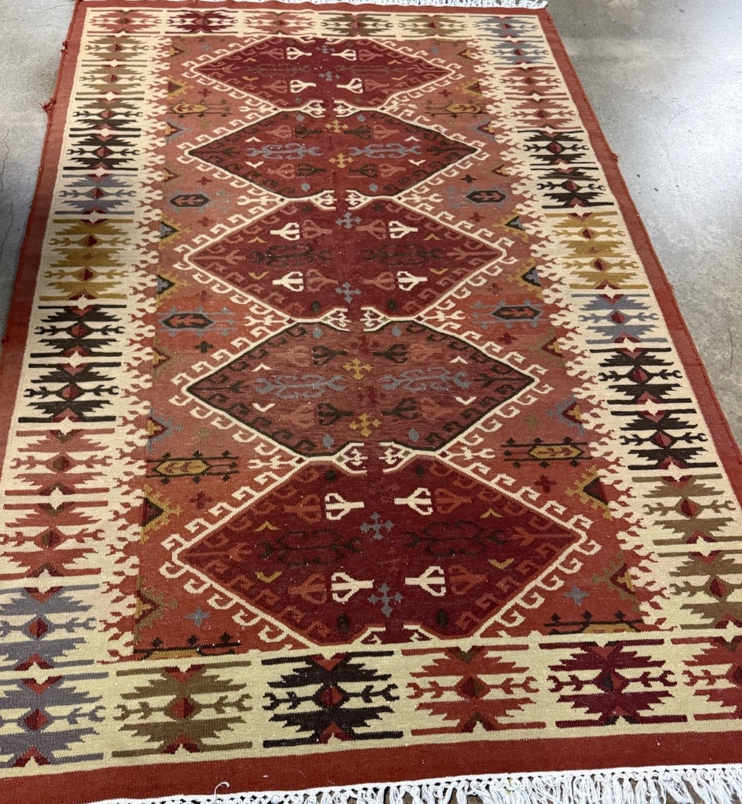 Colorful Hand Knotted Turkish Kilim Carpet Area Rug 96 X 61 Wool Blend