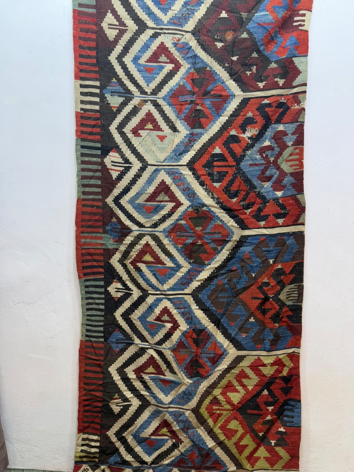 Vintage Beautiful Hand Woven Turkey Anatolian Wool Weaving One Part Kilim Rug