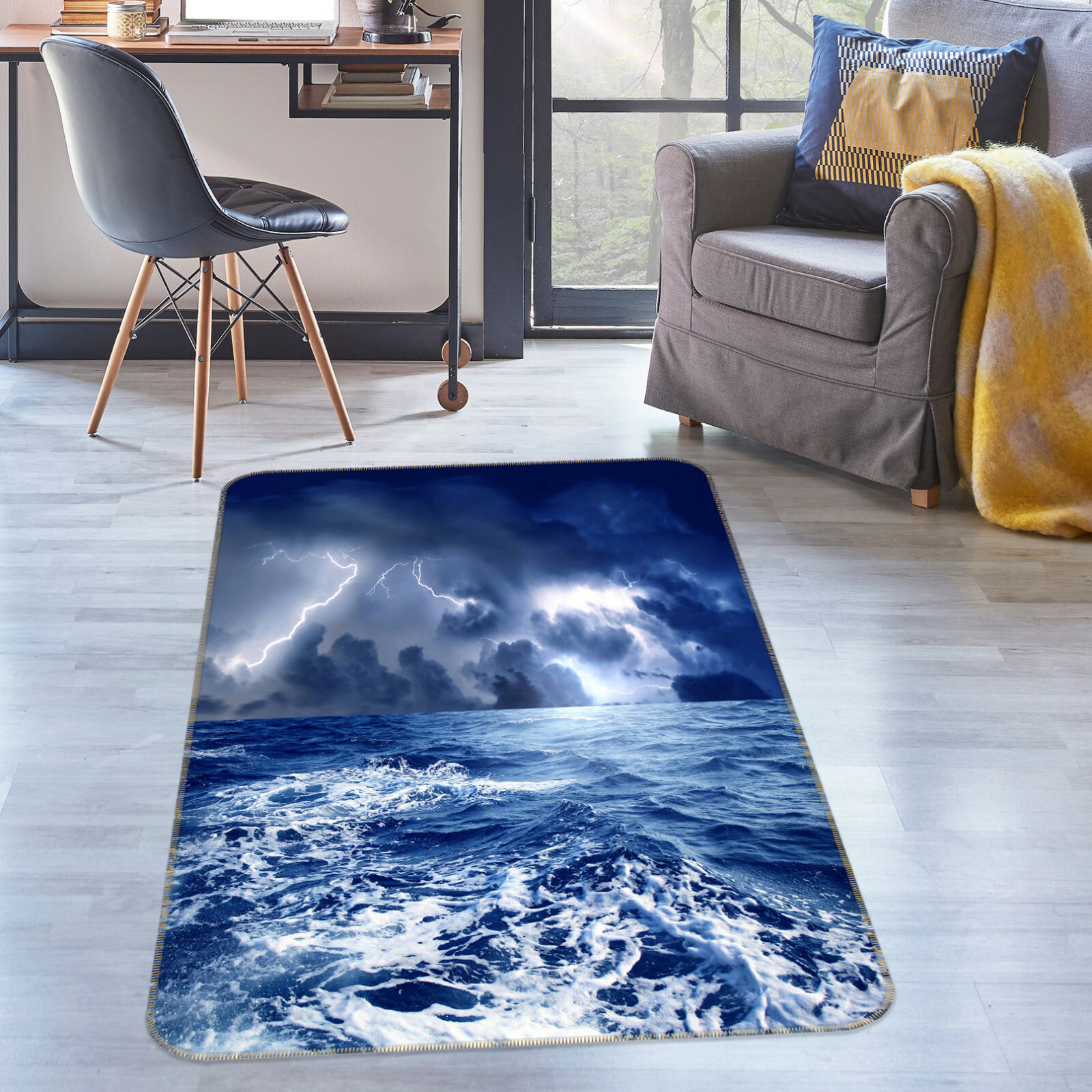 3D Lightning Blue Sea ZHUA1884 Game Non Slip Rug Mat Photo Carpet Zoe