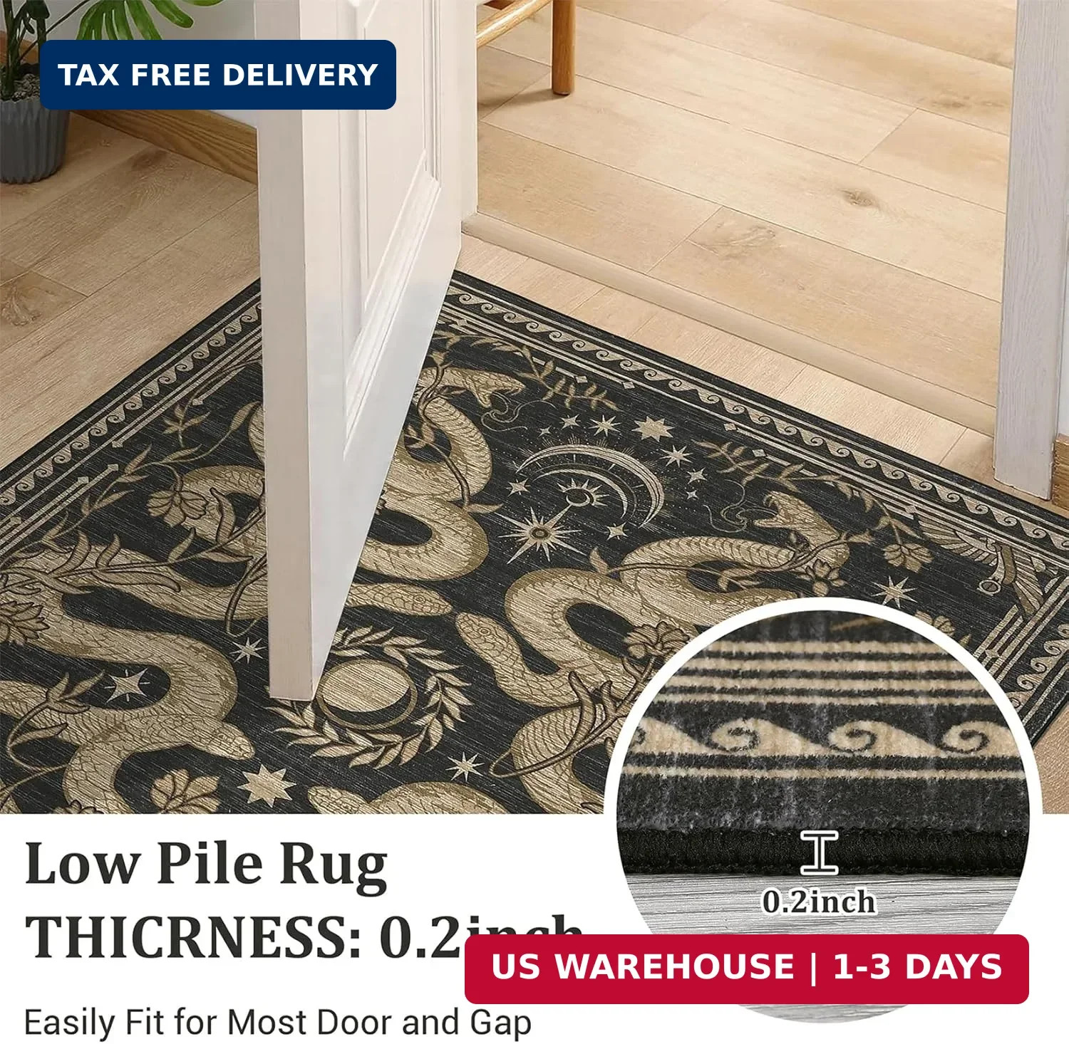 Snake Washable Rugs 5×7 Area Rug for Living Room Forest Soft Low-Pile Stain Resi