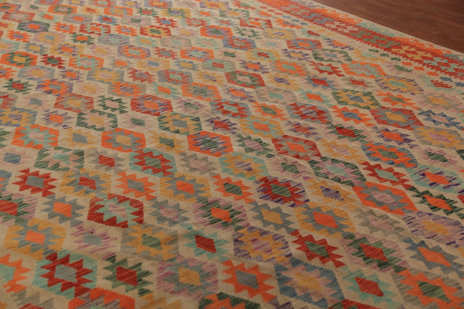 Palace Size Kilim Oriental Rug 10×17 Geometric Wool Flat-weave Geometric Carpet