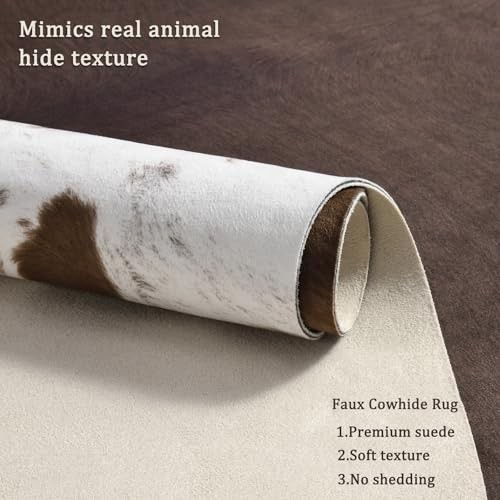 Luxury Faux Cowhide Rug – Western Cow Print Area Rugs for 5.3×6.2 Feet Brown