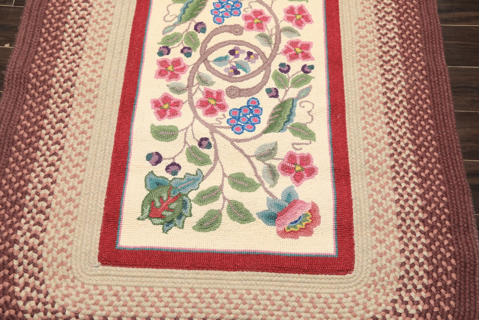 Vintage 4×6 Hand Braided Wool Ivory Transitional Floral Handmade Oval Rug