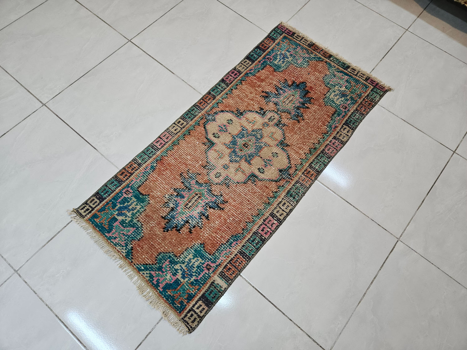 Vintage Turkish Wool Rug (1.9 x 4 ft) Orange Bohemian Accent Rug