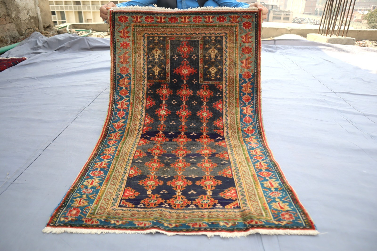 Antique 3×5 ft Afghan Geometric design Caucasian Rug- Kitchen Rug- Bohemian Rug