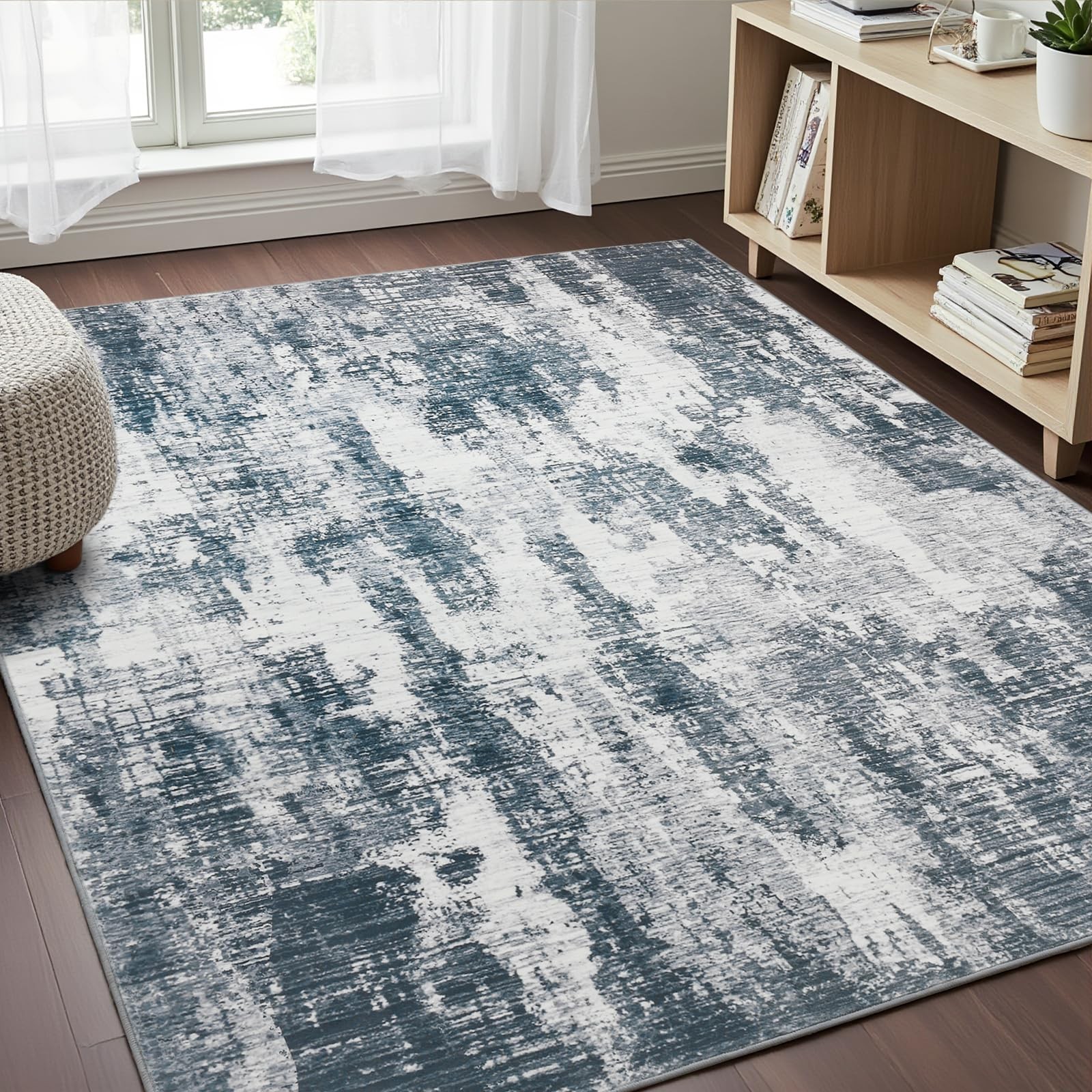 Area Rugs 4×6, Non Slip Washable Grey Abstract Rug for Living Room – Soft Low