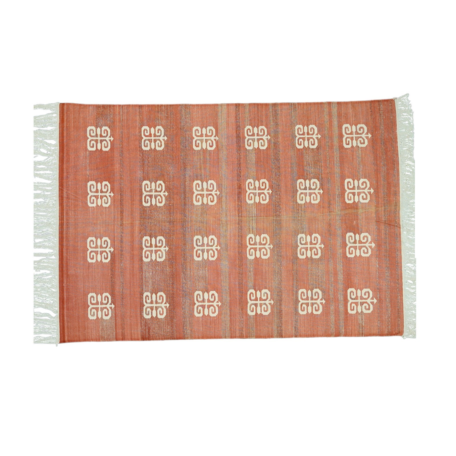 Terracotta Handwoven Cotton Area Rug 4×6 Ft Boho Geometric Flat Weave Carpet