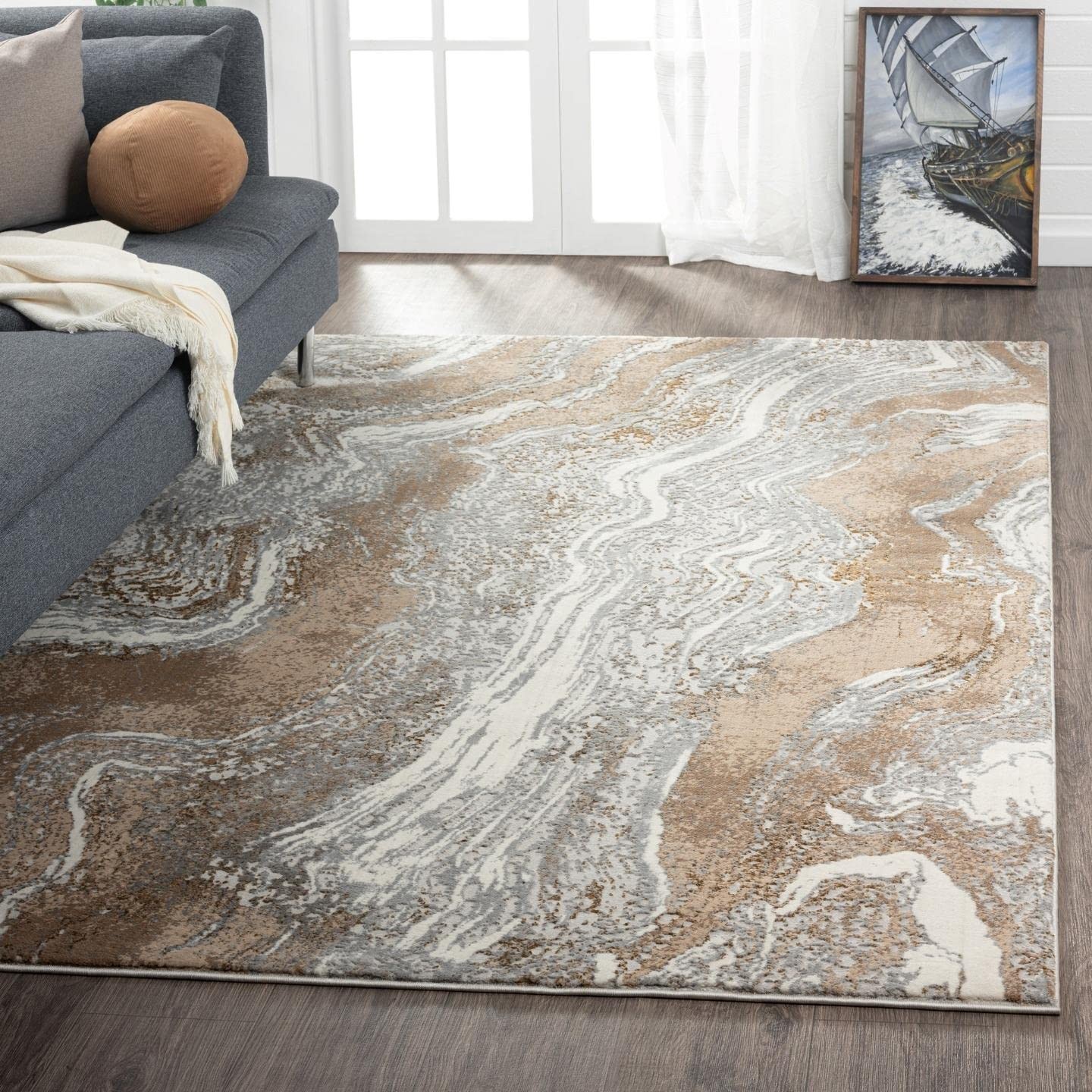 Marble Abstract Area Rug, Beige 6×9